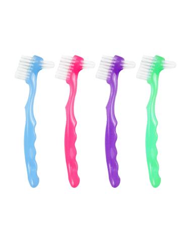 4 pieces of portable prosthesis cleaning brushes with moderate multi -layered bristles double -sided brush for cleaning false teeth - 4 colors D