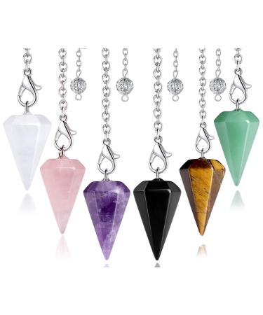 Xiannvxi 6pcs crystals pendulum set amethyst rose quartz obsidian mountain crystal stone crystal pendulum esoteric pendulum kette reiki accessories spiritual gifts f-mountain crystal tiger eye rose quartz amethyst obsidian green adventure