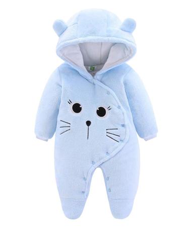 JiAmy Newborn Baby Winter Hooded Romper Fleece Snowsuit Jumpsuit Cartoon Cat Outfits 0-12 Months 0-3 Months Blue