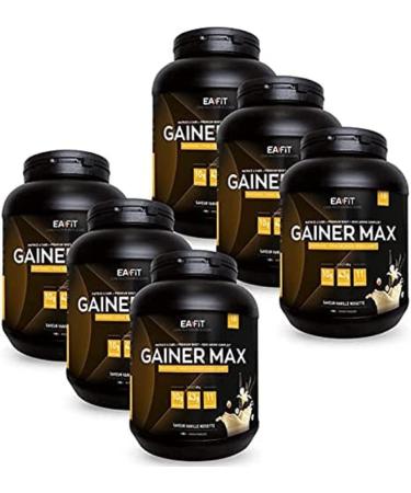 Eafit GAINER MAX 1.1 kg Vanilla Hazelnut Eco Format 6 Pots - Bodybuilding Protein - Whey + Egg - Mass Gain - Mineral Vitamins - 108 Servings - Certified Anti-Doping - Black - 6 x 1.1 kg