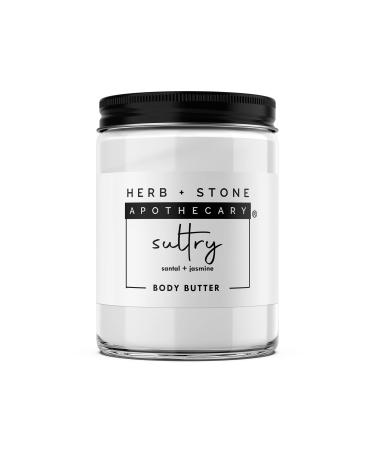 Whipped Body Butter Natural Vegan Organic Body Lotion For Dry Skin A Non-greasy Hydrating Moisturizer - Herb + Stone Apothecary Crystal Infused Body Skin Care Products Handcrafted In USA (SULTRY- santal + jasmine + rose quartz)