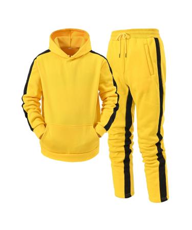 Hanxiulin jogging suit men training suit leisure suit fashionable sports suit pants jacket set pants men training suit pants sweatshirt sport suit yellow l l