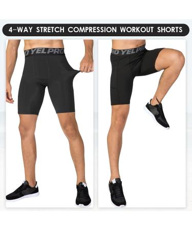 Men's 3 Pack Dry Fit Compression Shorts with Pocket, Workout Athletic Underwear, Black+White, Large - Buy Online on GoSupps.com
