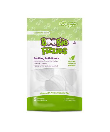 Kids Bath Bombs by The Makers of Boogie Wipes, Boogie Fizzies, Calming Bath Bombs, Naturally Derived, Made with Aloe and Calming Vapors, Eucalyptus, 3 oz, 5 Bath Bombs (Pack of 1) 5ct Bath Bombs, Eucalyptus Scent