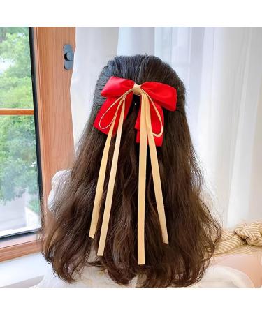 Ribbon Bowknot Hair Clips With Long Tail Hair Bow Barrettes for Cosplay Hair Bow Clip Ribbon Hair Accessories for Girls Women Birthday Christmas Gifts for Daughter Sister - Buy Online on GoSupps.com