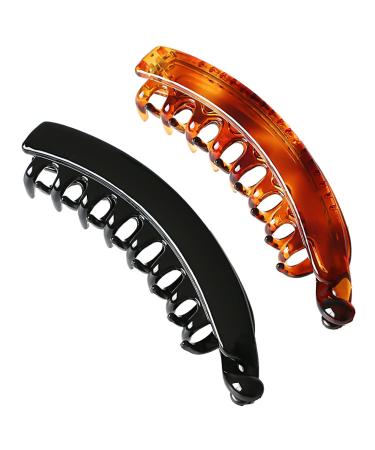 Androxeda 2 pieces of clips large hair clip ponytail hair clip hair clip banana clasp women high quality robust for more volume (black and brown)