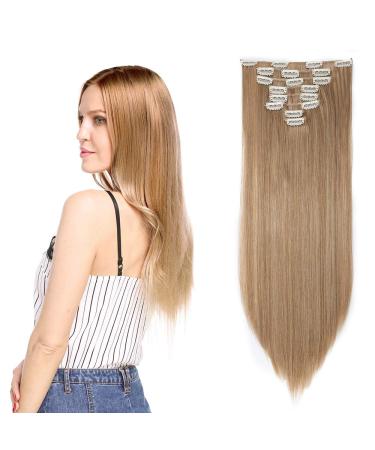 23inch Hair Extension 8 Pcs full Head Set Clip In Hair Extensions Hairpiece Straight Heat-Resisting Ash&Bleach Blond 23 Inch Straight #Ash&Bleach Blond