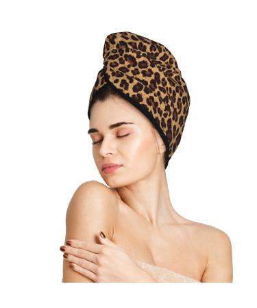 Leopard Print Hair Towel Wrap  Absorbent Hair Drying Towel  Microfiber Hair Drying Cap Turban for Drying Curly Long Thick Hair