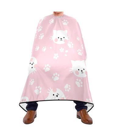 Waterproof Barber Cape -White Cat Pink Cheetah Haircut Bib for Men Unisex Hair Cutting Cape(8rp1a)