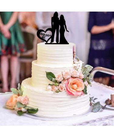Mrs & Mrs Cake Topper Lesbian Wedding Cake Decor for Women Black Acrylic Mrs and Mrs Wedding Gifts for Birthday Engagement Party - Buy Online on GoSupps.com