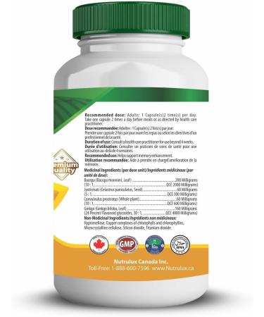 NutruLux Brain Care Halal Vegan Gelatin-Free Capsules with 200mg Bacopa - Cognitive Health Support Supplement for Memory Enhancement and Mental Clarity - Essential Brain Health Supplement - Halal Dietary Supplement - Gelatin-Free Bacopa Capsules 120 Capsu - Buy Online on GoSupps.com