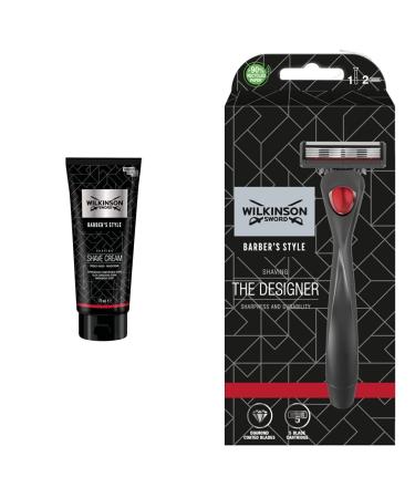 WILKINSON SWORD - Barber's Style For Men | Shaving Cream | 177ml + The Designer Razor with 2 Replacement Blades Bundle with Razor