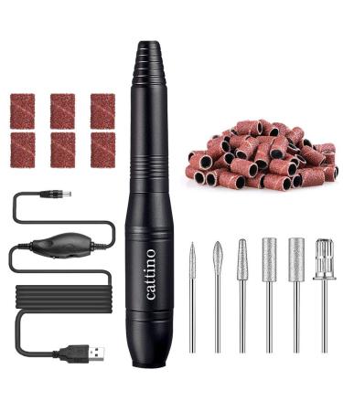 Cattino Nail Drill Electric Nail Drill Machine, Electric Nail File Nail Art Supplier for Acrylic Nails, Professional USB Nail Buffer Manicure Pedicure Polishing Tools for Home Salon Use, Black