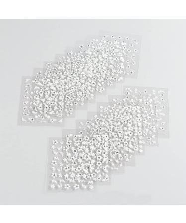 30 Sheets White Flower Nail Art Stickers with Rhinestones | 3D Self Adhesive Nail Decals for Creative Nail Designs | International Shipping Available - Buy Online on GoSupps.com