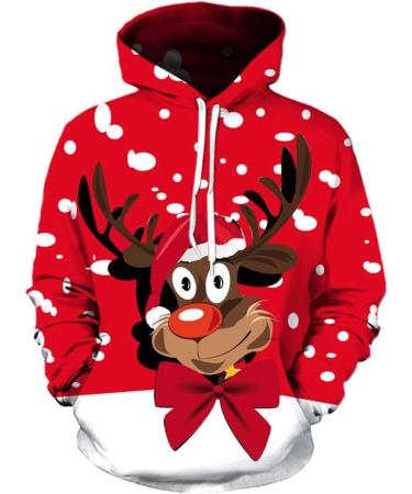 Bigfanshu Womens Dresses Fashionable Round Tie Cap Printed Christmas Pullover Blouses Red - Buy Online on GoSupps.com