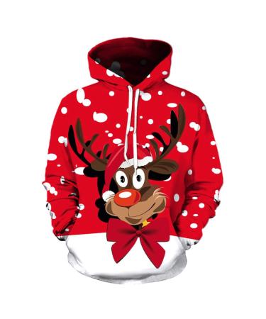 Bigfanshu Womens Dresses Fashionable Round Tie Cap Printed Christmas Pullover Blouses Red