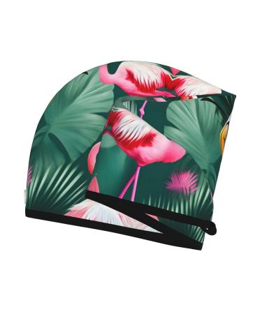 Palm Leaf & Flamingos Coral Velvet Dry Hair Cap - Perfect for Home Travel & Pool Parties - International Shipping - Buy Online on GoSupps.com