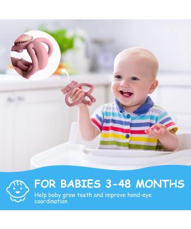 Vicloon Baby Bite Toys - 2 Pack Silicone Dental Aids BPA-Free Chew Rings for Gums Pink Elephant & Brick Red Perfect for 3 Months+ - Buy Online on GoSupps.com
