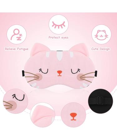 Lusofie 3Pcs Kids Cartoon Cat Sleep Mask Set with Adjustable Strap - Soft Blindfold Eye Covers for Sleeping, Travel - White Pink Grey - for Kids and Adults - Buy Online on GoSupps.com