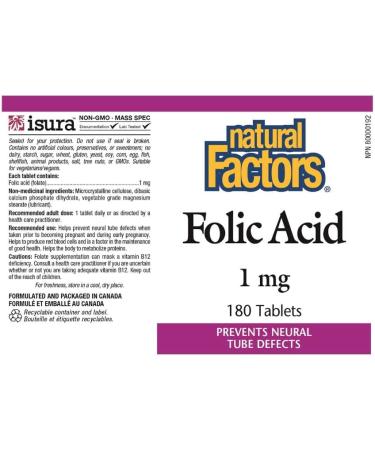 Folic Acid 1mg (180 Tablets) by Natural Factors - Essential B Vitamin Supplement - Buy Online on GoSupps.com