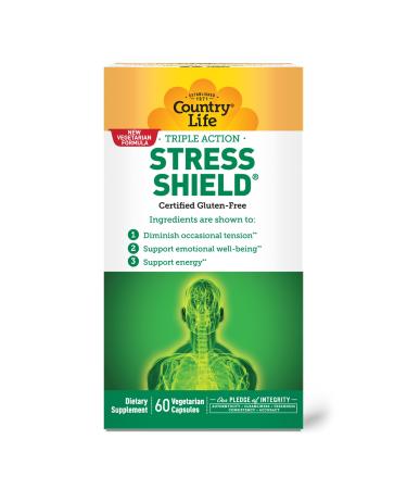 Country Life Stress Shield Stress & Tension Relief Supplement with Ashwagandha B-Vitamins for Energy & Emotional Well-Being Supports Mental Clarity & Resilience Gluten-Free Vegan 60 Capsules
