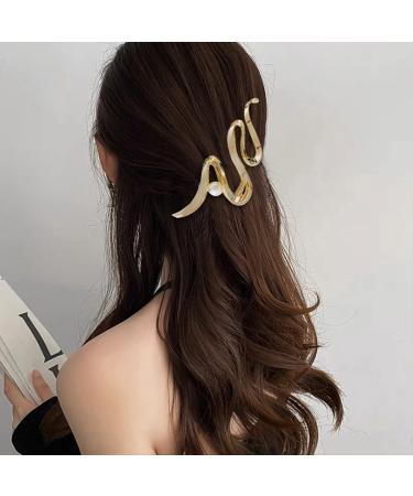 Gold Wave Pearl Hair Clip - Luxury Snake Design for Women | Irregular Acrylic Claw Clip for Thick/Thin Hair | Stylish Hair Accessory for Girls - Buy Online on GoSupps.com