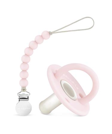 Lulababe Pacifier and Clip Set - Includes 2 Pacifiers and 1 Clip - Soft Silicone Matching Paci and Beaded Clip Holder - for Infant & Baby Boys and Girls (Stage I Ballet Slippers + Sugar Swizzle)