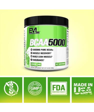 EVLution Nutrition BCAA5000 Lemon Lime - 9.10 oz (258 g) | Premium Amino Acids for Muscle Recovery - Buy Online on GoSupps.com
