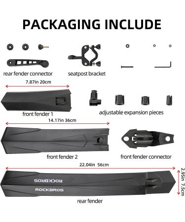 ROCKBROS Adjustable Bike Fender Set | Front Rear MTB Mud Guards for Cycling | Splash Guard for Mountain, Road & City Bikes - Buy Online on GoSupps.com