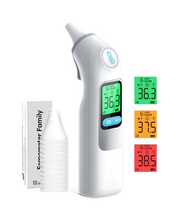 Ear Thermometer Professional Accuracy Ear Thermometer for Adults and Baby 3-Color Fever Alert Code Mute Mode Reading Storage with Disposable Probe Covers