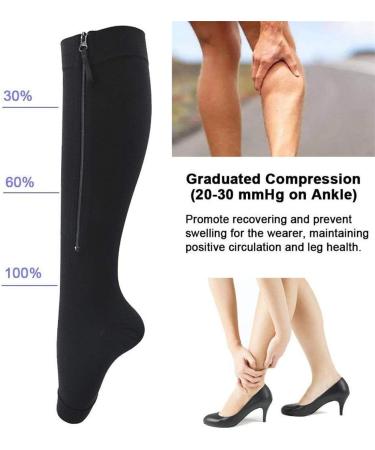 WGE Compression Socks for Men & Women - Stretchy Zipper Leg Support Open Toe Knee Highs Black - Best for Comfort & Style - Buy Online on GoSupps.com