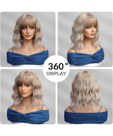 OUFEI Mixed Bright Blonde Wigs for Women Short Wavy Wig With Bangs Natural Synthetic Hair Heat Resistant Wigs for Daily Party Cosplay Wear - Buy Online on GoSupps.com