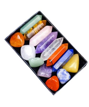 Crystal TOME Set of 14 Pcs Chakra Crystal Point Wands 1.3" Energy Crystal Stones Kit Polished Tumbled Stones Decor-Lapis Lazuli/Amethyst/Clear Quartz/Rose Quartz/Sodalite/Green Aventurine/Red Agate Healing Crystals Set (7+7Pcs)