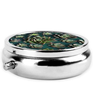 Many Succulents Round Pill Box - 3 Compartment Travel Organizer for Purse & Pocket | Portable Pill Box - Buy Online on GoSupps.com