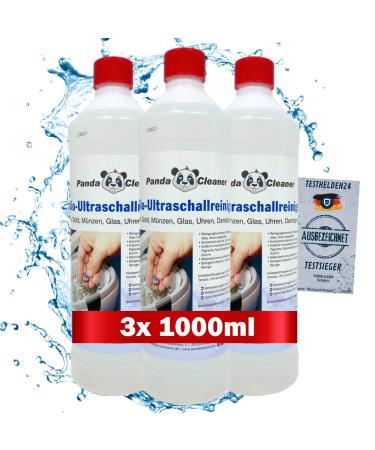 Pandaclean ultrasound cleaning device liquid - 3x 1l concentrate for glasses dental products gold coins glass watches (waterproof) and much more.(3000ml) 3 l (3 pack)
