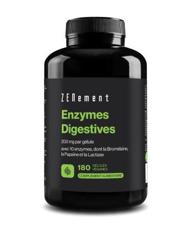 Digestive Enzymes - 10 Enzymes Including Bromelain and Papain, High Concentration - 200mg per Capsule - 180 Vegan Capsules - Suitable for All Diet Types - No Additives, Gluten Free