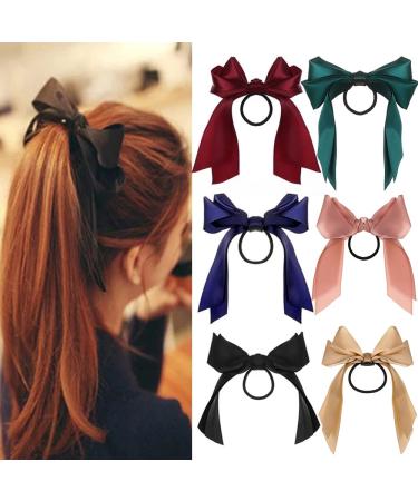 Bow Hair Tie Velvet Hair Ribbon 6 PCS for Women Girls Elastics Hair Scrunchies Long Ponytail Holder Accessories Bow Hair Rope Head Wrap Headdress