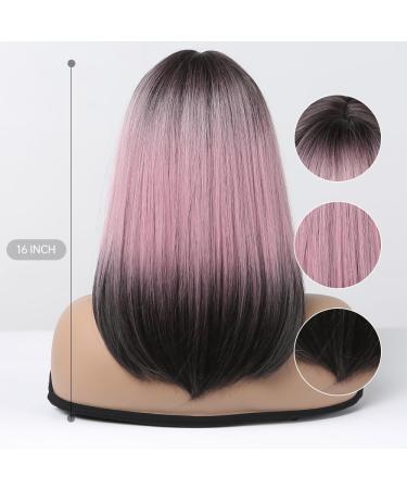 Testar 16-Inch Pink Ombre Black Straight Bob Wig - Heat-Resistant Synthetic Wig for Women | Short Wigs for Daily & Party Use - Buy Online on GoSupps.com