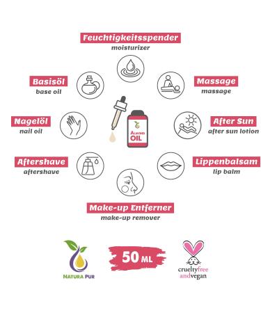 Organic Sweet Almond Oil 50ml - 100% Cold-Pressed Vegan Anti-Aging Serum for Face Body Hair & Skin - Natural Oil in Glass Bottle - Buy Online on GoSupps.com