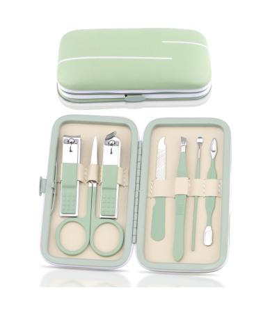 Lorvain Manicure Set 7PCS Professional Grooming Care Tools Men Women Nail Clipper Set Stainless Steel Toe Finger Nail Clippers with Portable Travel Case Pedicure Care Tools for Travel or Home (Green) Green A