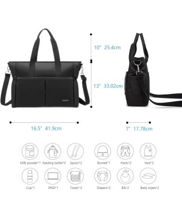 ROYAL FAIR Nappy Changing Bag - Portable Messenger Tote for Mom and Dad with Pram Clips | Maternity Diaper Bag Travel Tote (Black 42x33x18CM) - Buy Online on GoSupps.com