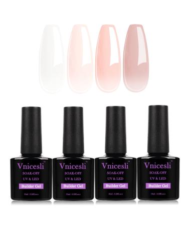 VNICESLI 4 pieces gel nail polish set 7 in 1 assembly gel for gel nails clear and naked builder base gel for nails set uv led yield clear and nude gel nail polish set gel polish kit