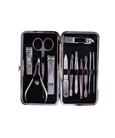 Manicure Kit Built in Nail File Personal Care Manicure Pedicure Set Portable Nail Clippers Family Use 12 Pieces Man Black Nail Clippers Kit