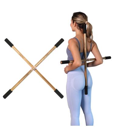Acacia Wood Posture Corrector - Stretcher for Back Neck & Shoulders - Yoga Exercise Stick - Hunchback and Neck Hump Correction Tool - Back Cracking Device - Straightener for Spine