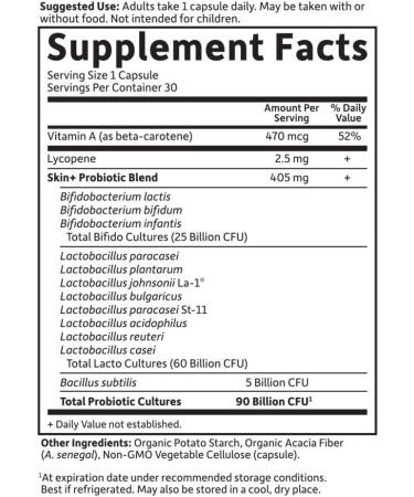 Garden of Life Dr. Formulated Platinum Series Skin+ Probiotic Supplement - 90 Billion CFU, 12 Strains, Vitamin A & Lycopene for Skin Health - 30 Capsules - Buy Online on GoSupps.com