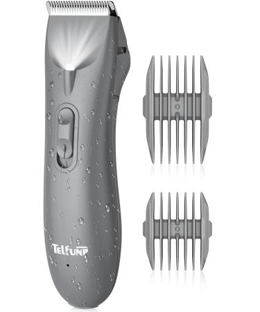 Telfun Body Trimmer for Men, Electric Groin Hair Trimmer, Replaceable Ceramic Blade Heads, Waterproof Wet/Dry Clippers, Rechargeable Built-in Battery, Ultimate Male Hygiene Razor, Great Gifts for Dad Grey