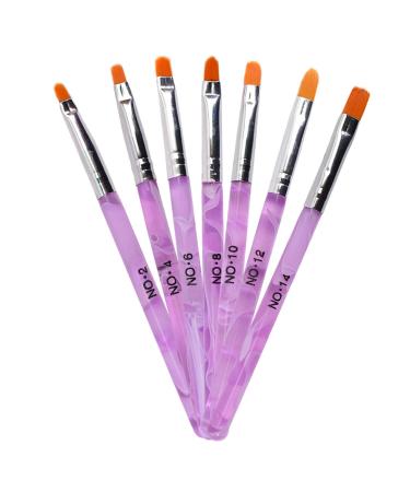 TRIXES 7PC UV Gel Acrylic Nail Brush Set - Assorted Nail Art & Builder Brushes - Accurate Professional Salon Painting Tools - Marbled Purple Pink