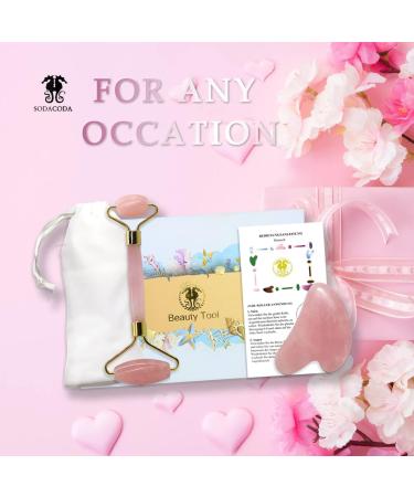 Sodacoda Gua Sha Set - Traditional Chinese Beauty Face Massage - Rose Quartz Scraper and Roller - Genuine Semi-Precious Stone from Madagascar - Buy Online on GoSupps.com