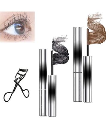Vivavogue Lash Vivavogue Iron Wand Mascara 3d Curling Eyelash Iron Mascara Non-Clumping Waterproof Flake Proof Long Lasting Metal Rod Mascara (Black + Brown 1PCS) Black + Brown 2 g (Pack of 1)