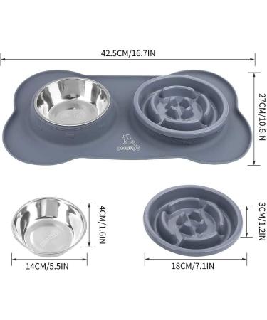 Pecute Slow Feeder Dog Bowl Set with Non-Skid Mat - Stainless Steel Water Bowl for Dogs and Cats - Eco-Friendly Design - 13.5oz Grey Bowl - Buy Online on GoSupps.com